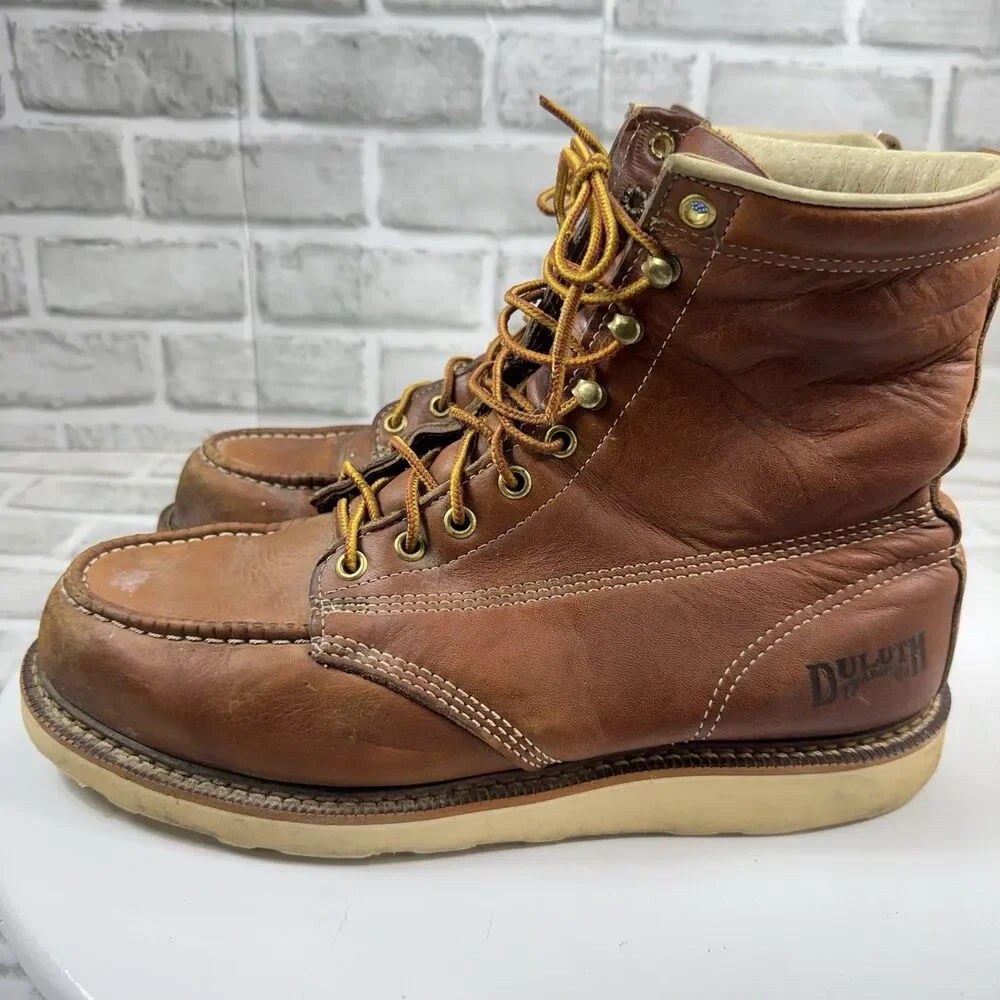 Duluth Trading Co VINTAGE Men's 10 W 6' Moc Toe Brown Leather Made in USA Boots